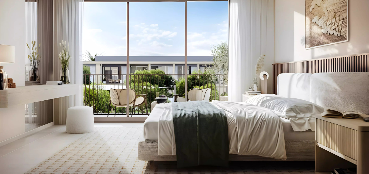 Stylish master bedroom design in Greenville 2 by Emaar South
