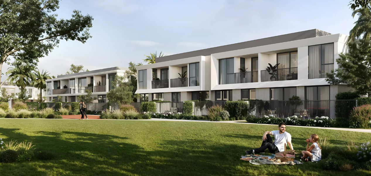 Landscaped park and green areas within Greenville 2 by Emaar
