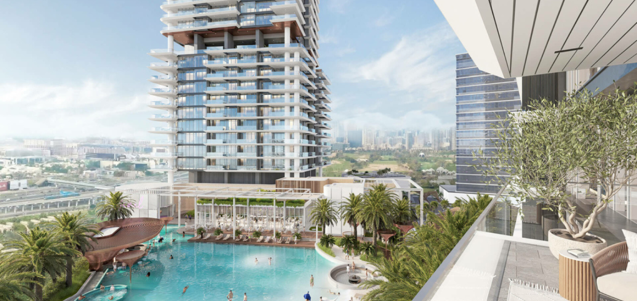 Luxury poolside lounge area at Mercer House by Ellington Properties
