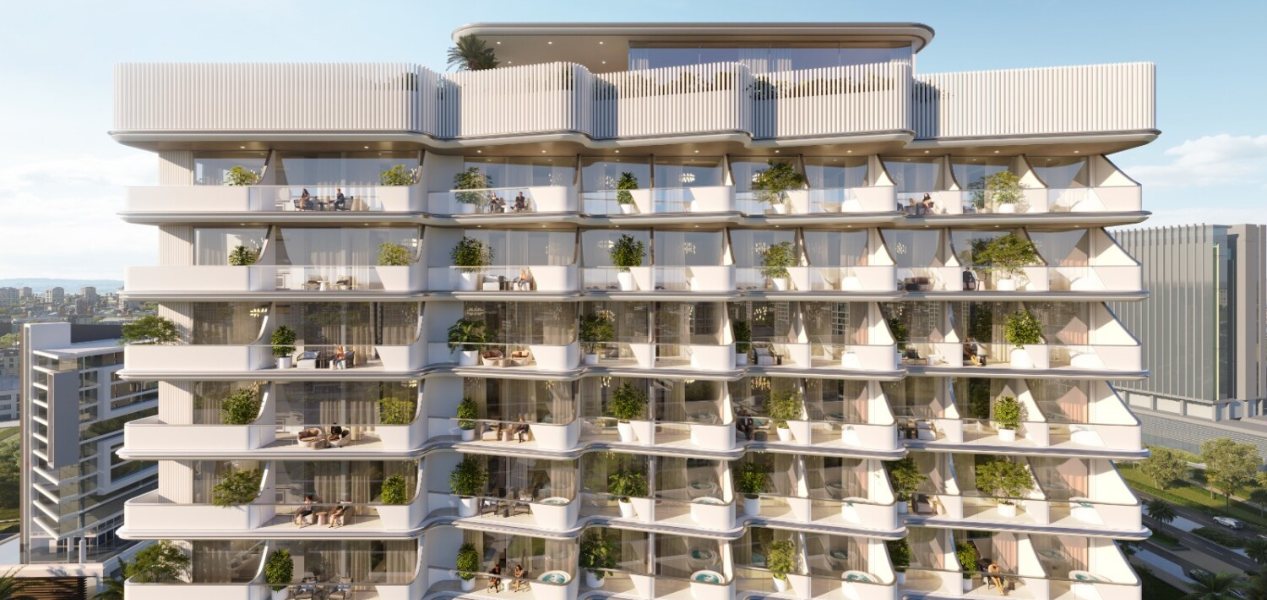 Modern architecture of Cove Edition 3 smart apartments in Dubailand