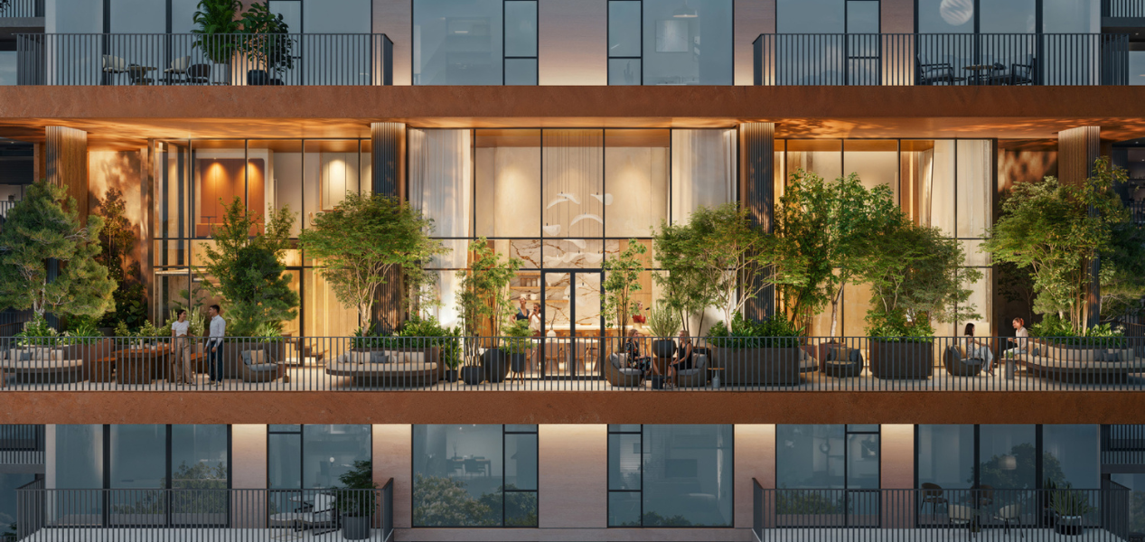 Green balcony lifestyle at DISTRIKT at Ghaf Woods showcasing lush outdoor spaces