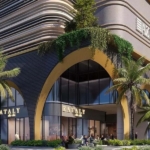 Ground-level retail and Italian-style arches at Azizi Milan apartments in Dubai