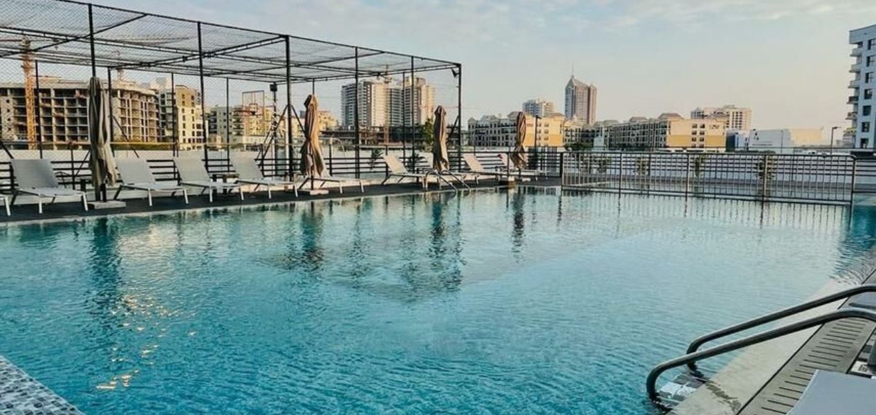 Rooftop pool at Furnished Apartment Arjan Dubai