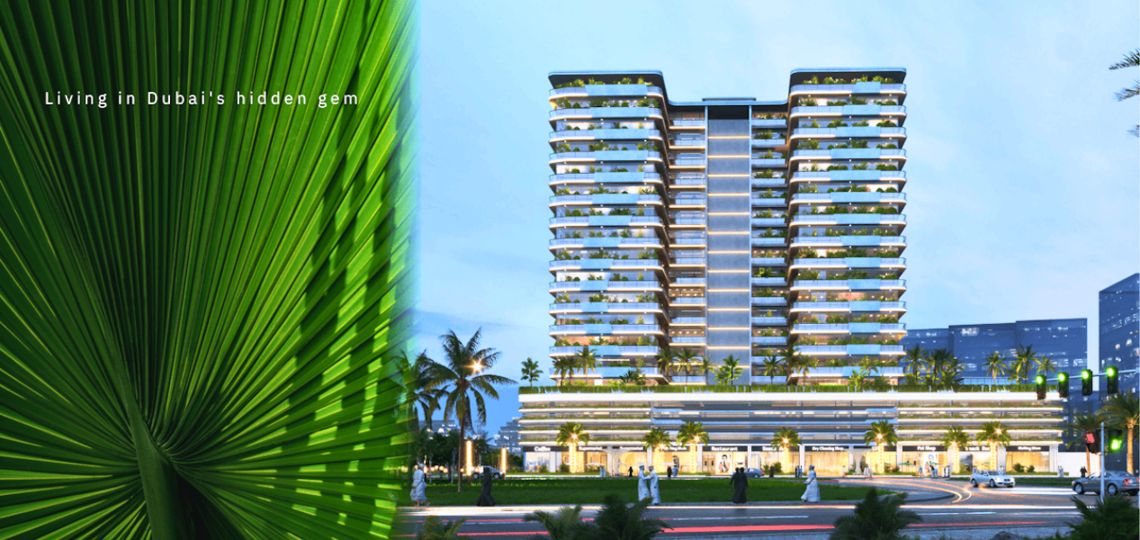 Night view of Forest City Tower Majan luxury apartment