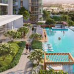 Infinity pool and greenery at Ellington House Dubai Hills