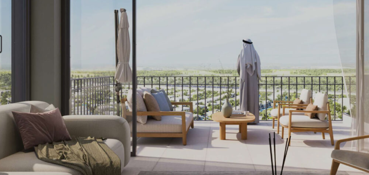 Serene balcony view from Beachfront Gates Expo City apartments