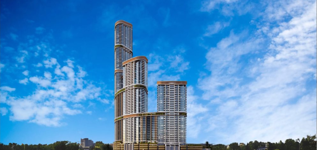 Front view of Skyscape Aura Sobha Hartland masterplan showcasing high-rise towers.