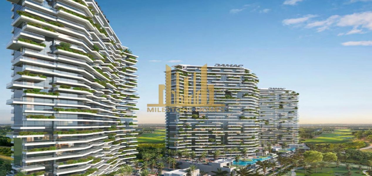 2‑bedroom Golf Greens apartment balcony view — modern architecture overlooking greenery