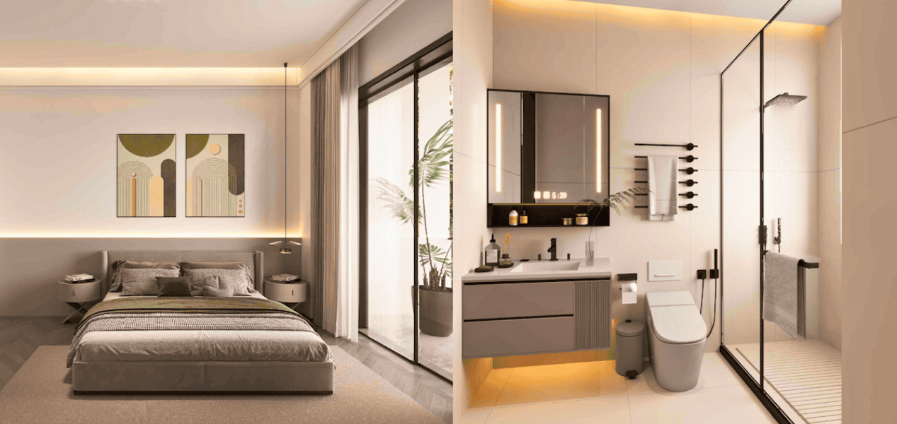 bedroom and bathroom in Forest City Tower Majan