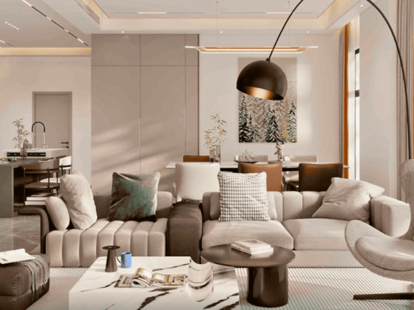 Family lounge inside Forest City Tower Majan residential unit