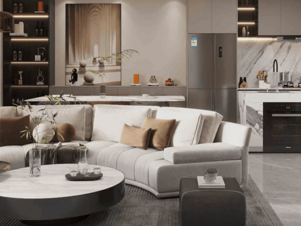 Stylish living room at Forest City Tower Majan with modern design