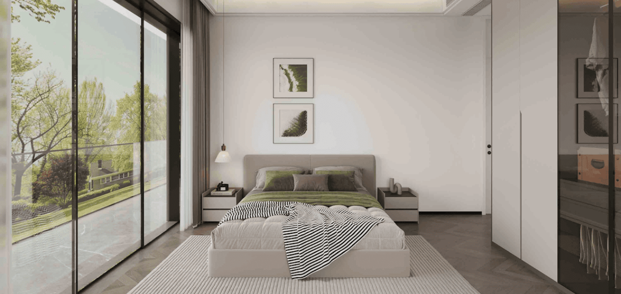 Bedroom with private garden access in Forest City Tower Majan