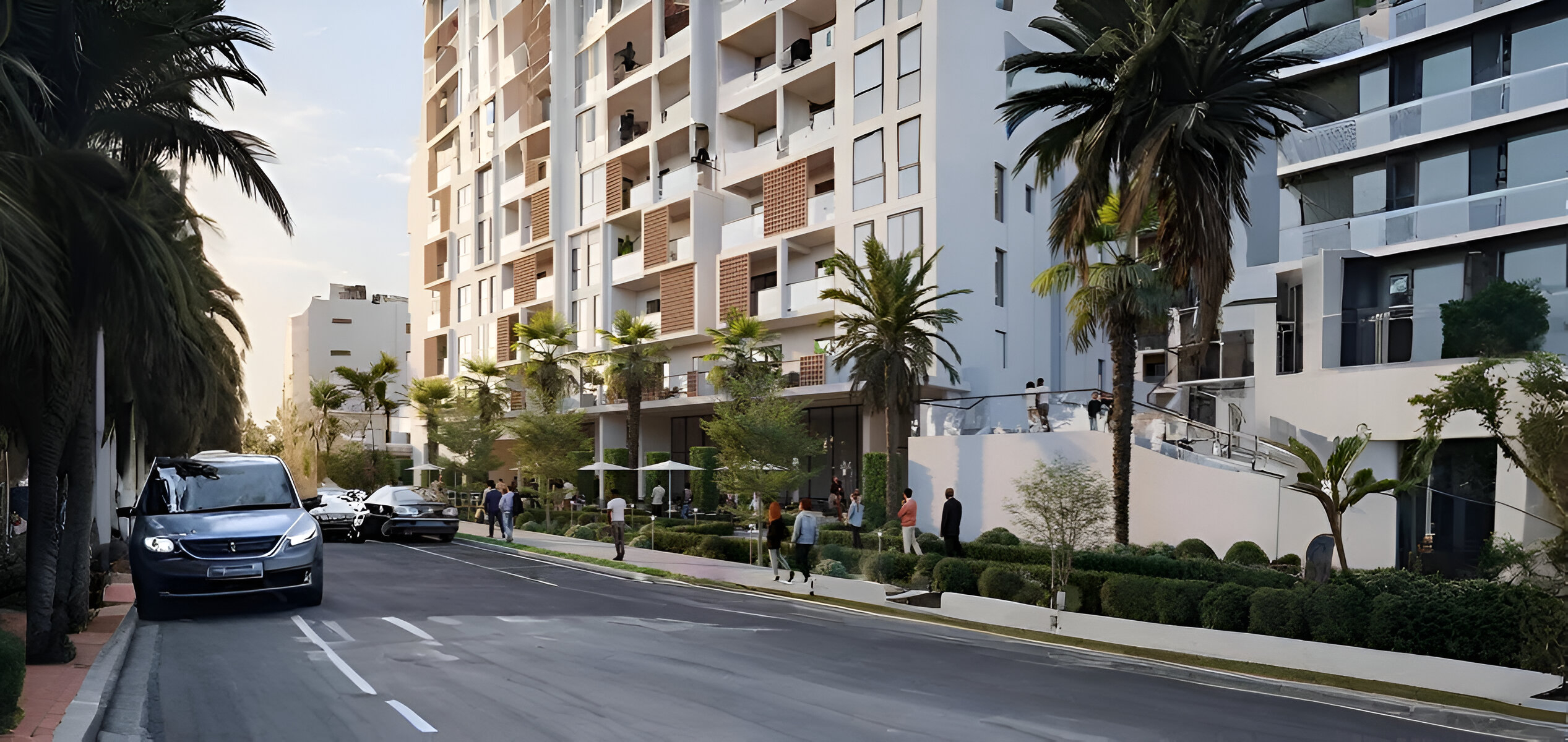 Exterior view of Hillside Residences Wasl Gate showcasing the architecture and landscaped surroundings