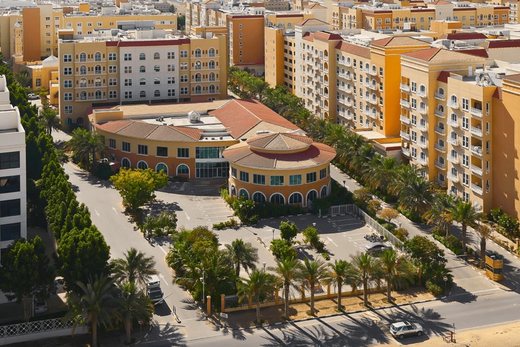 Aerial view of residential and commercial properties in Dubai Investment Park