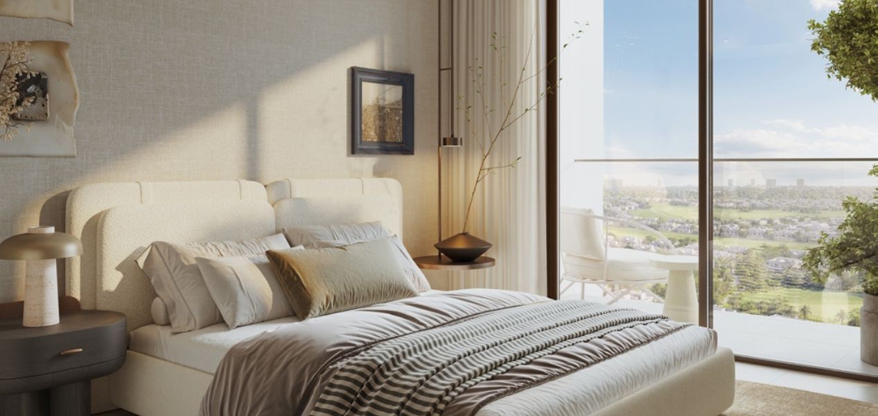 Luxury bedroom design in Rosehill by Emaar at Dubai Hills Estate apartments