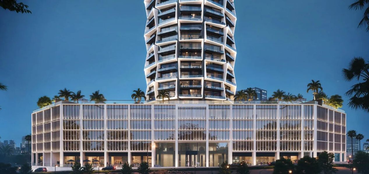 Front view of the architectural design of Apartments in Binghatti Circle JVC Dubai.