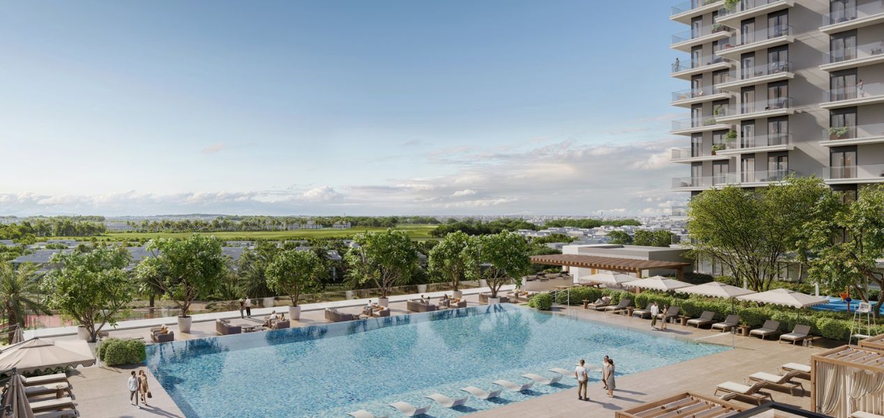 Resort-style swimming pool at Rosehill by Emaar at Dubai Hills Estate community