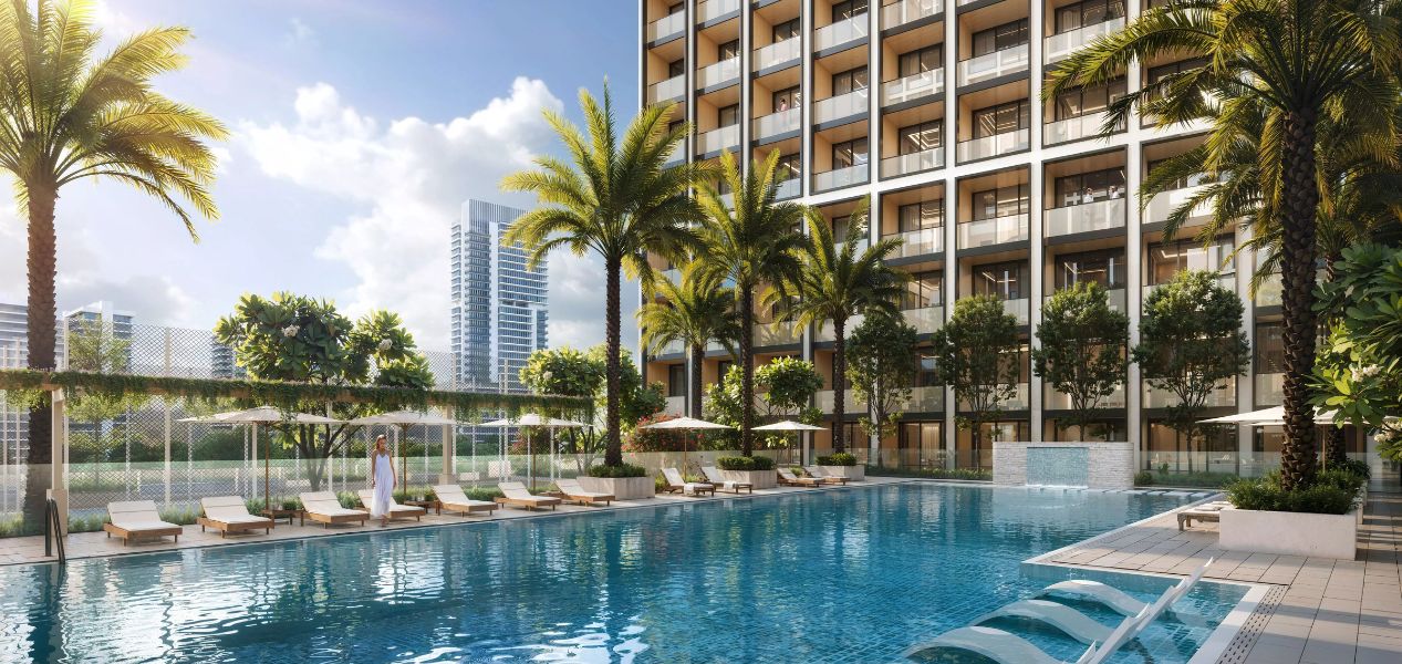 Swimming pool at Binghatti Elite Apartments Dubai Production City