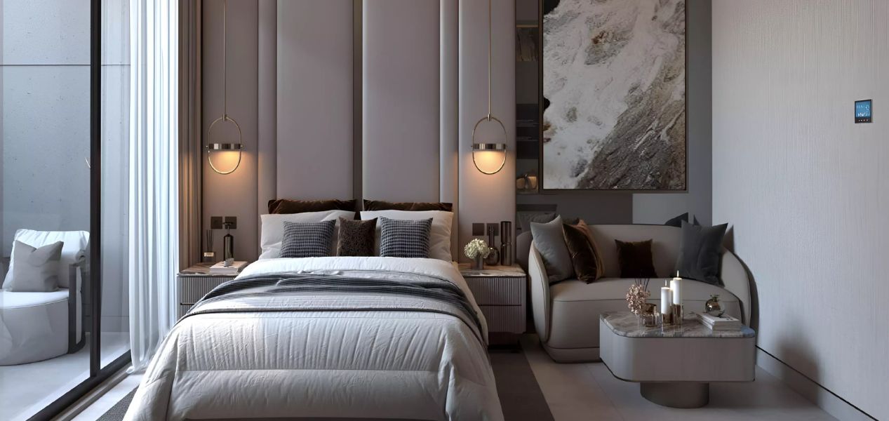Stylish bedroom design in Coral by Vision at Al Satwa Dubai with modern furniture and decor.