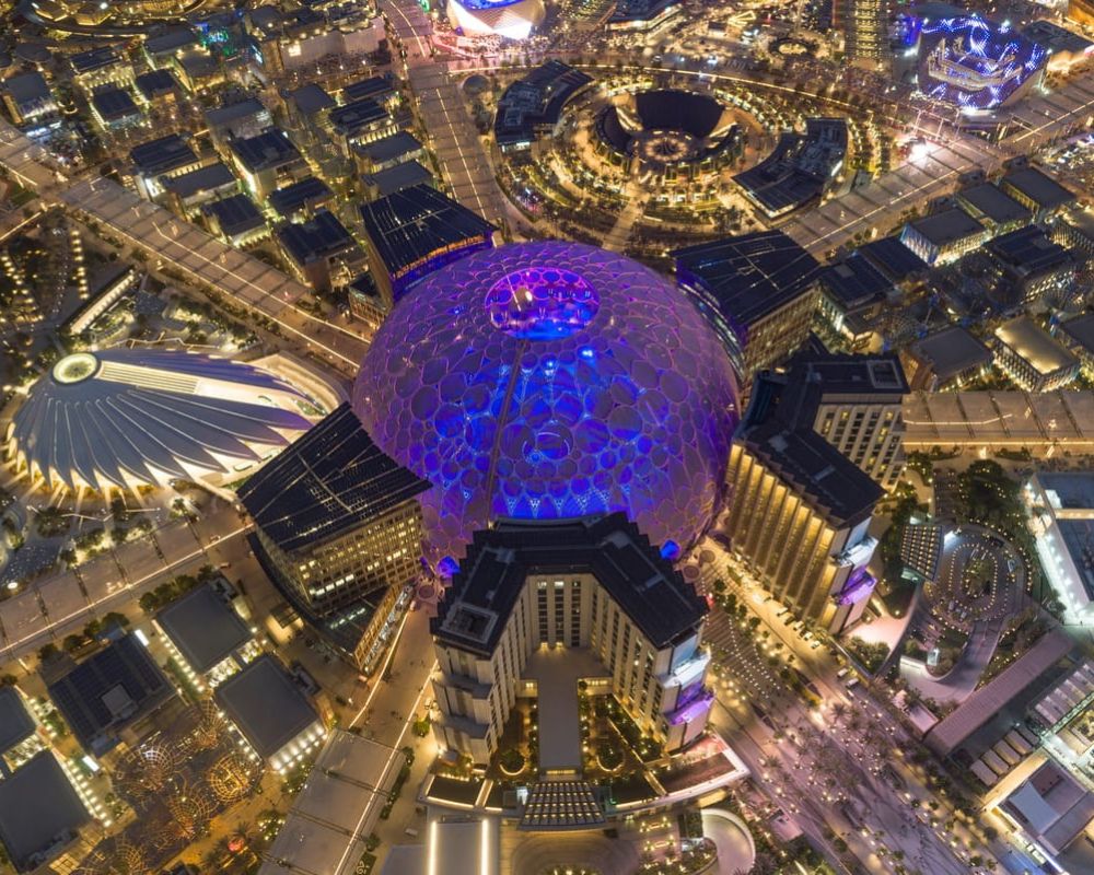 Aerial view of properties in Dubai Expo City with sustainable living features