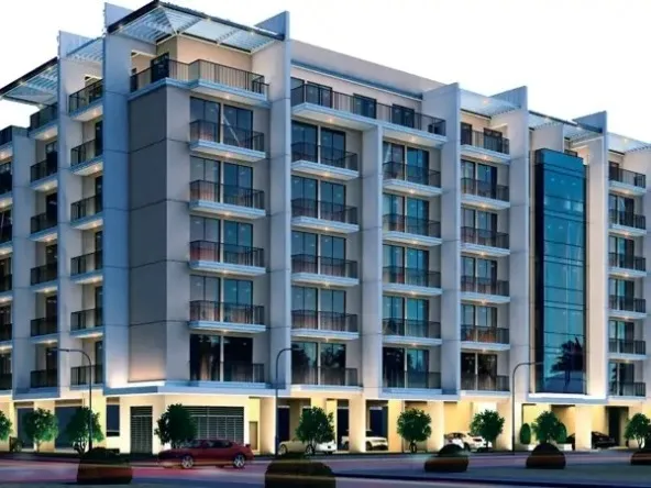 Exterior view of Sports View Residence Dubailand showcasing modern architecture