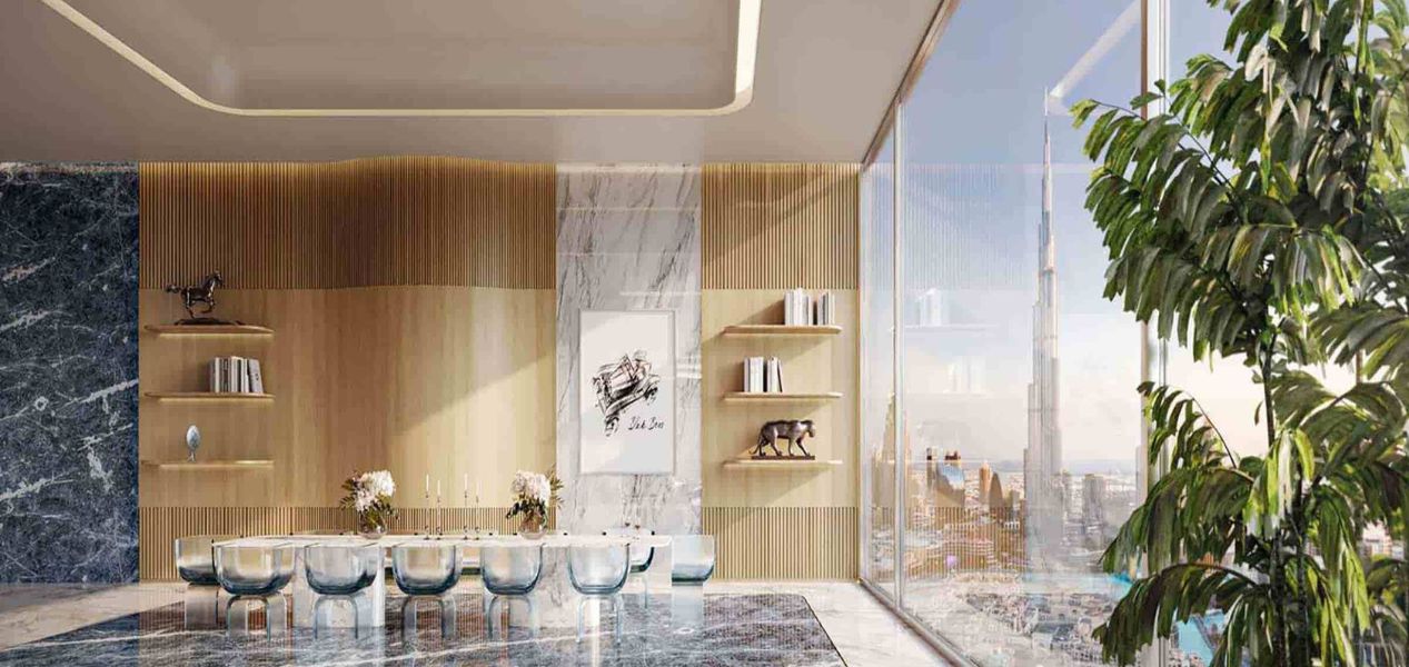 Balcony and facade view of Binghatti Skyblade Downtown Dubai luxury tower
